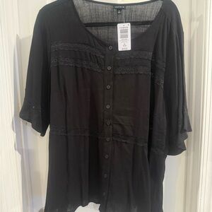 Torrid Black Lace Trim Button-Down Shirt